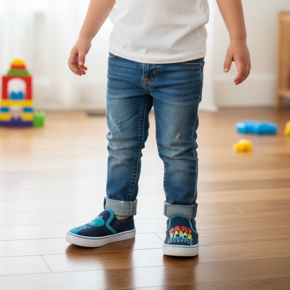 Okie Dokie Kids Roar Monster Slip-On Sneakers - Navy and Teal